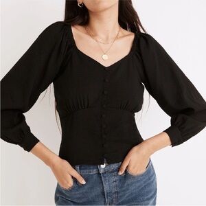 Madewell Top Women's Size XS Black Preston Sweetheart Neck Puff-Sleeve NWT